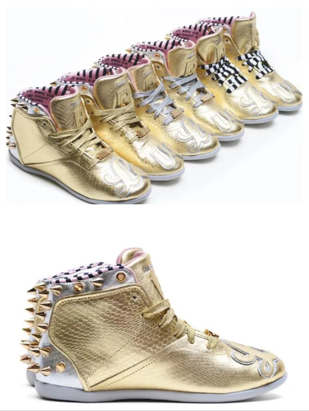 Melody Ehsani x Reebok Metallic Gold High-Top Sneakers with Pink Lining